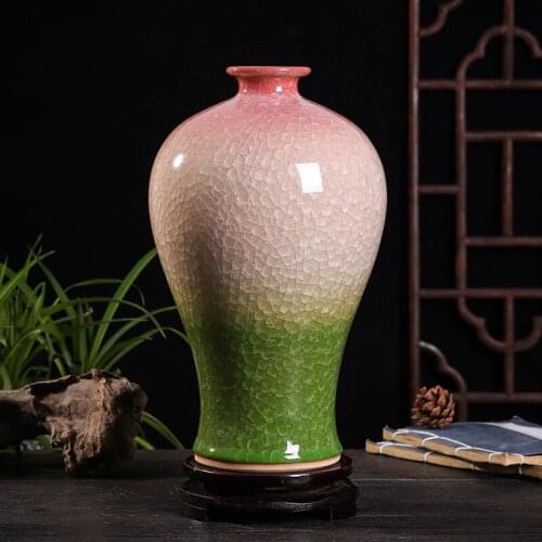 Jingdezhen ceramic vase three color crystal glaze Crack vase home living room portraits decorative crafts flower arrangement