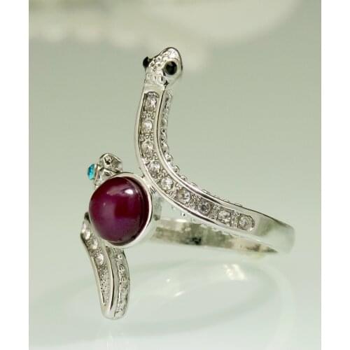 Dynamic Brilliant Flower and Snake Ring Creative Ruby Micro Inlaid White Rhinestone Ring For Wome Silvery Color Crystal Rings