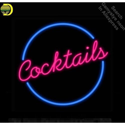 Cocktails Circle Neon Sign Board Neon Bulbs Light Guarage Display Real GlassTube Custom Handcrafted Beer Light Decorate Room