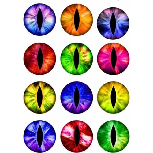 10mm 14mm 16mm 12mm 20mm 25mm 397 12pcs/lot Eyes Mix Round Glass Cabochons Jewelry Findings 18mm Snap Button Charm Bracelet