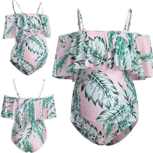 Maternity Swimwear Summer Solid Flounce Bikinis Off Shoulder One Piece Halter Large Size Swimsuit Pregnant Beachwear Woman Bodys