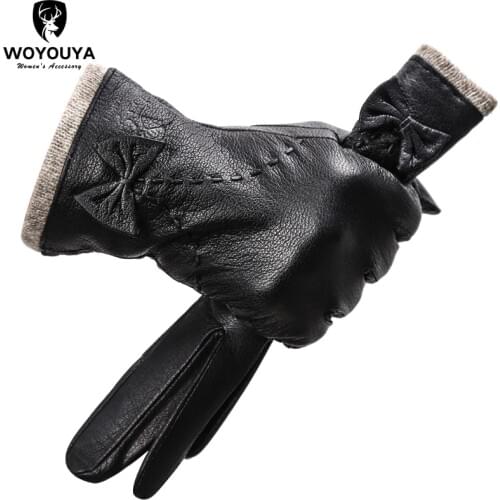 Fashion knitted womens leather gloves,deerskin pattern sheepskin womens gloves,Keep warm womens winter gloves-8030