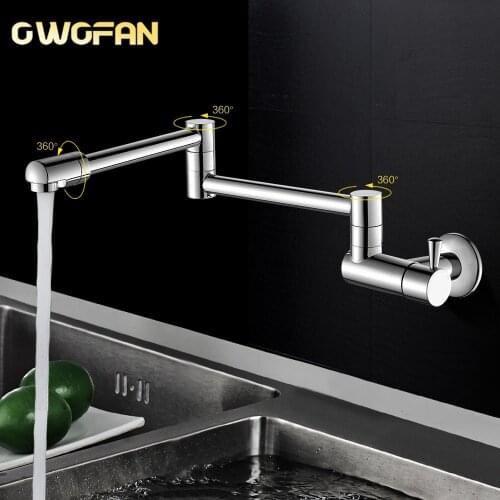 New Brass Kitchen Faucets Chrome Cold Faucet for Kitchen Single Handle Rotate Folding Sink Faucet Wall Mount Crane for Sinks L-8