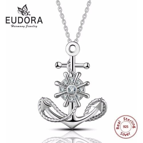 Eudora Genuine 925 Sterling Silver Cross Ferris Wheel Silver Anchor Pendants & Necklaces Wedding Jewelry Women Ladies Nice Gift