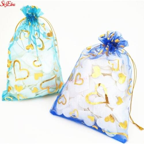 25Pcs 20x30cm Heart-shaped Gilded Organza Bag Jewelry Bags Pouch Gift Bags Wedding Party Decoration Candy Gift Bags & Pouches 6Z
