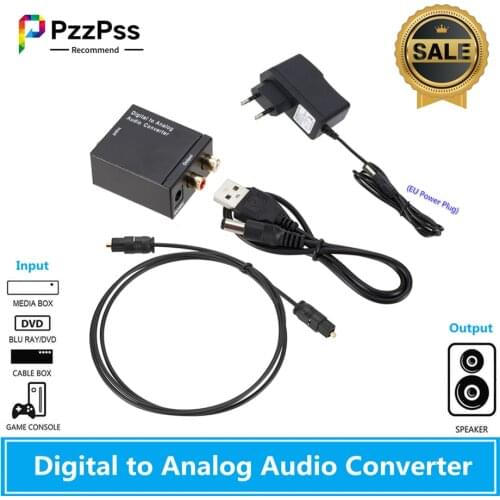 PzzPss USB Digital to Analog Audio Converter DAC Amplifier Adapter with RCA R/L Output Coaxial Optical SPDIF Digital Audio Out