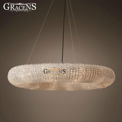 Luxury Vintage Crystal Pendant Light Top Fashion Round Rings Hanging Lustre Light American Lighting for Living Room Restaurant