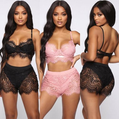 Sexy American sexy female lace brassiere without underwire gather bra thong set underwear pajama