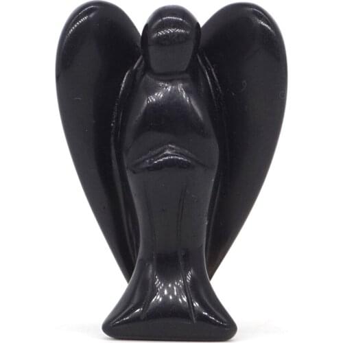Angel Figurine Miniature Carved Natural Black Obsidian Stone Healing Statue Crystal Home Decoration Accessories 2 Inch