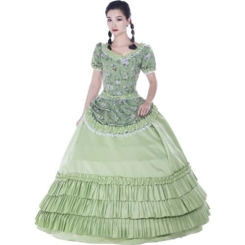 Temperament dress 2021 Spring Summer Retro Palace Bubble Sleeve Print Tutu Dress Short sleeve O-Neck collar Dress High Custom