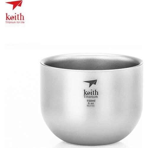 Keith Double Wall Titanium Teacup Sake Cup Wine Glass Tea Mug Outdoor Camping Picnic Party Flask Flagon Drinkware 150ml Ti3906