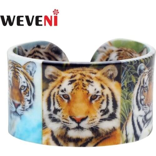 WEVENI Plastic Unique Colorful Tiger Bangles Bracelets Jungle Animal Craft Jewelry For Women Girls Teens Souvenir Gift Accessory