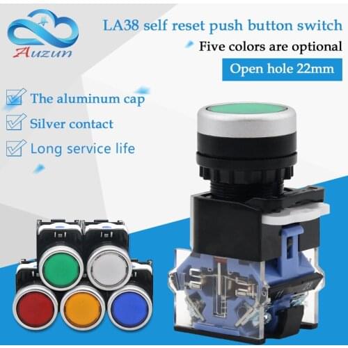 WZAUDQ plastic button reset button switch LA38-11 opening 22 mm start button red green yellow and blue