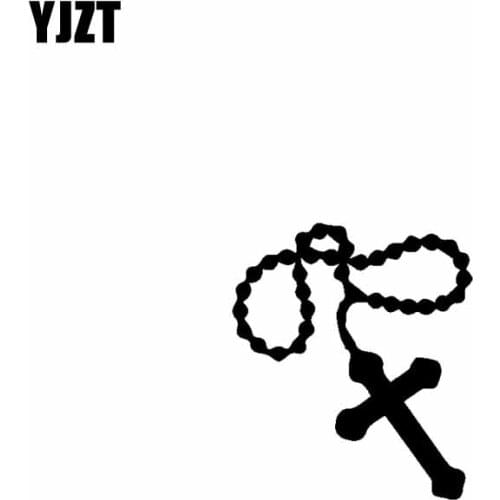 YJZT 10.6CM*12.7CM Jesua Cross Pearl Necklace Vinyl Car Motorcycle Stickers Decal Black/Silver C13-000287