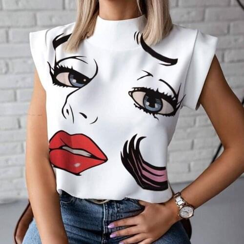 Women Lips Print White Casual Tshirt for Womens Summer Female Pullover O-Neck Sexy T-shirt Woman Office Work Tops Streetwear