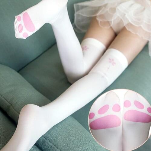 Hot Sale Kawaii Stockings Cute Print Stocking for Women Girl friend Gift Lolita Cosplay Knee High White Velvet Thigh Stockings