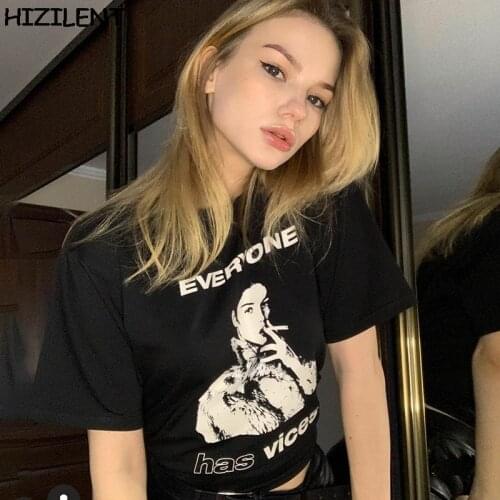 Women t-shirts Y2K korean Black smokes print Oversized Tshirt harajuku vintage Women tops Aesthetic goth graphic grunge clothes