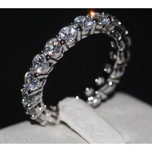 Choucong Brand Women Fashion Jewelry Full Round 4mm 5A Zircon Cz 925 Sterling silver Engagement Wedding Band Ring