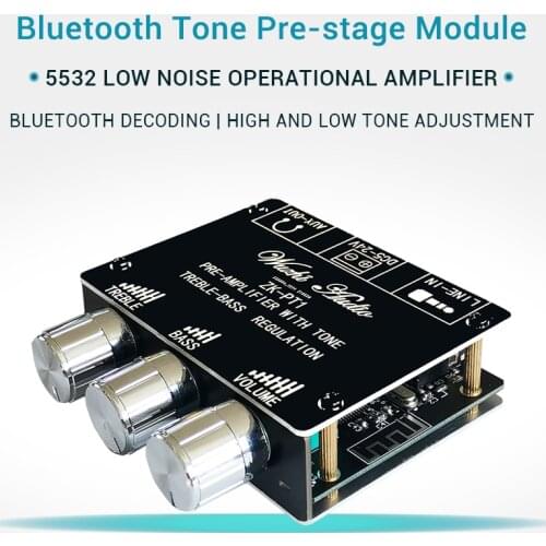 ZK-PT1 Bluetooth 5.0 Audio Receiver Decoder Stereo Tone Board Volume Controller Treble Bass Tonal preamp Amp Knob For Amplifier