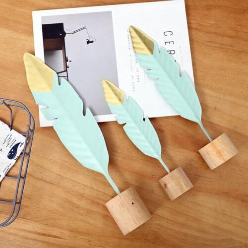 1Pcs exquisite Birthday Gift Living Room Decoration Feather Statue Table Office Home Accessories Metal Crafts Wooden Base