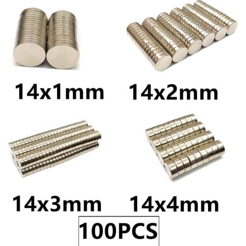 100PCS/LOT Magnet 14*1 14*2 14*3 14*4 N35 Disc NdFeB MAGNET 14x1 14x2 14x3 14x4 Round Speaker Neodymium magnets 14mm