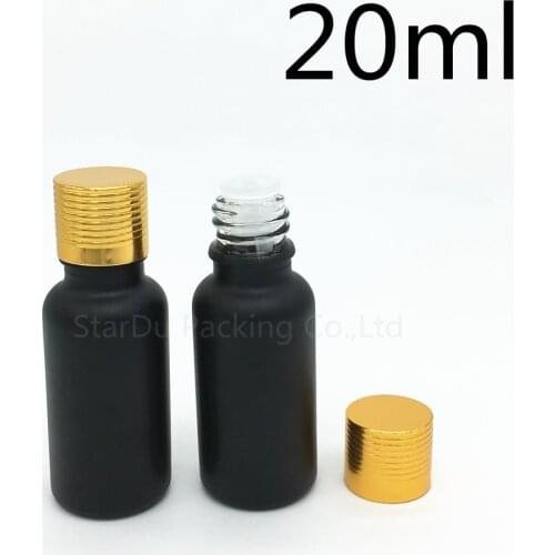 12pcs 20ML Black Frosted Glass Bottle 20ml Vials Essential Oil Bottle Gold Aluminum Screw Cover Perfume Bottle
