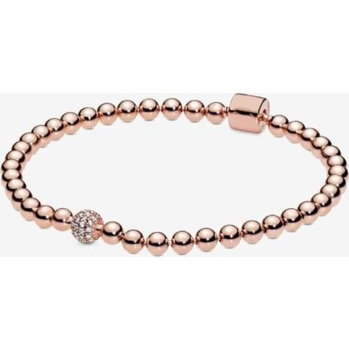 2019 NEW 100% 925 Sterling Silver Rose Gold Beads & Pave Bracelet Fit Europe Women Charm Bead Original Fashion Jewelry Gift