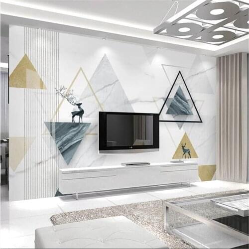 Milofi custom 3D printing wallpaper mural modern minimalist jazz white marble pattern abstract elk geometric background wall