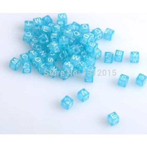2017 New DIY 400Pcs 6mm Multicolor Blue Cube Alphabet /Letter, Acrylic Charming Flat Spacer Beads YKL0117