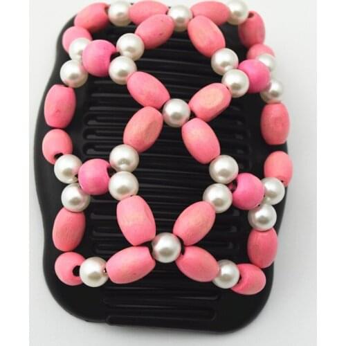 50pcs/lot pink Pearl Wooden Beads Comb Professional Work Lady Hair Accessory Classical Comb Hair Girps For Long Hair Jewelry