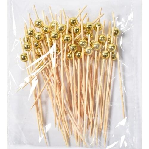 100pcs Beads Food Picks Dessert Buffet Fruit Salad Fork Cake Muffin Party Vegetable Sticks Cocktail Toothpicks Cake Sign