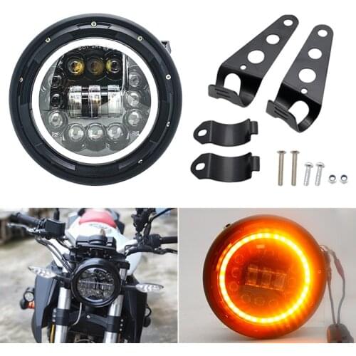 7.5Inch LED Headlamps with Halo Ring Amber Turn Signal For Harley Honda Cafe Racer Bobber 7.5" LED Motorcycles Headlight