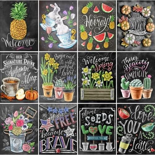 AZQSD Diamond Painting Text Fruit Cross Stitch Full Drill Needlework Rhinestones Diamond Embroidery Landscape Mosaic Home Decor