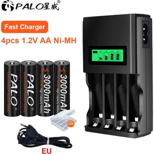 4Pcs AA Battery 3000MAH 1.2V Ni-MH AA Rechargeable Battery Batteries 2A Bateria Baterias with Battery Hold Case Box Battery AA