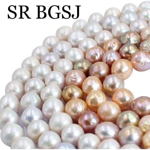 Free Shipping 9-11mm White Pink Purple Nearly Round Edsion Natural Freshwater Pearl Spacer Loose Beads Strand 14"