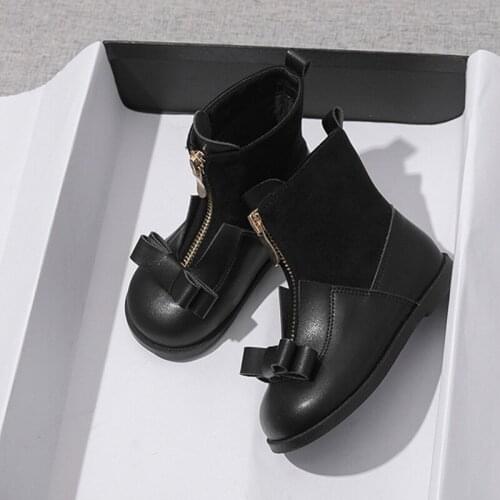 Girls front zipper British style winter European and American low tube solid color Martin boots plus velvet short boots