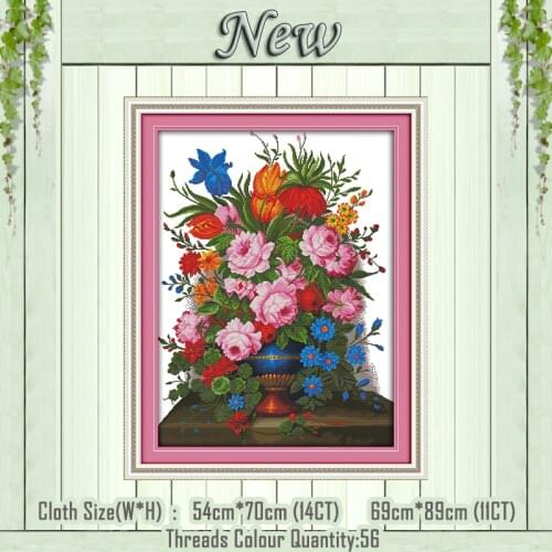 Flower basket peony decor painting counted print on the canvas DMC 11CT 14CT kits chinse Cross Stitch embroidery needlework Sets