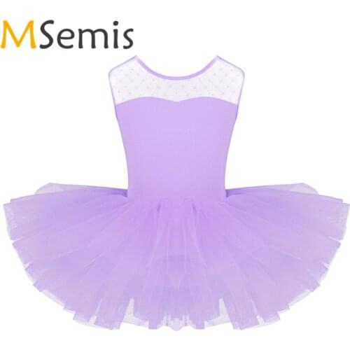 Kid Girls Ballet Dress Gymnastics Leotard for Girls Tutu Ballet Dress Ballerina Stretch Mesh Splice U-shaped Back Ballet Leotard