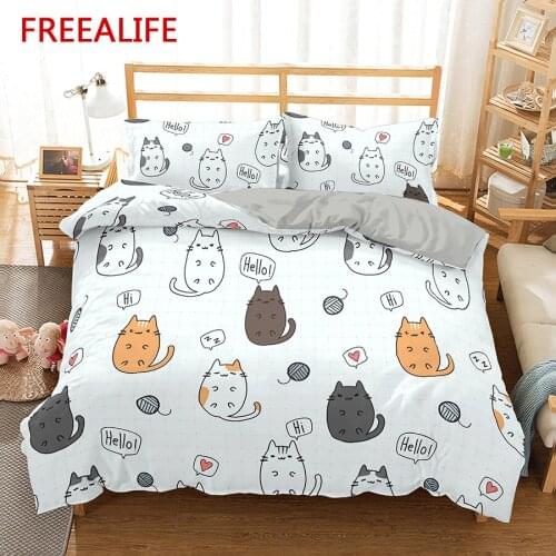 Nordic bed 90cm children Cartoon Duvet Cover Cute Cats Printed 3D Bedding Set Twin Full Queen King Double Sizes Pillowcase