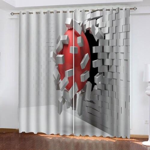 Photo grey brick ball curtains 3D Window Curtain For Living Room office Bedroom Decoration curtains