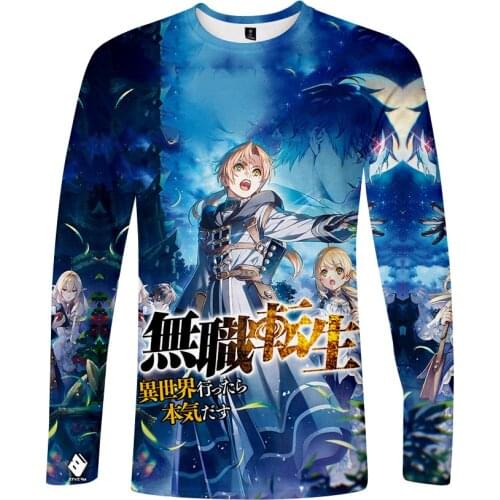 Mushoku Tensei T Shirt Men Top Japan Anime Jobless Reincarnation Harajuku T-shirt Unisex Clothes Men Long Sleeve Top Streetwear