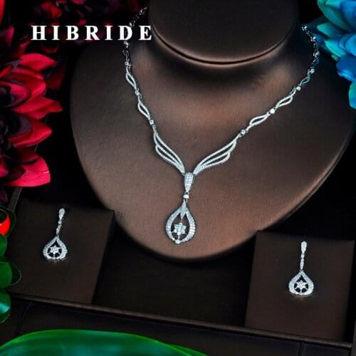 HIBRIDE Sparkling Micro Cubic Zirconia Pave Full Jewelry Sets Women Bride Necklace Set Dress Accessories Party Show N-352