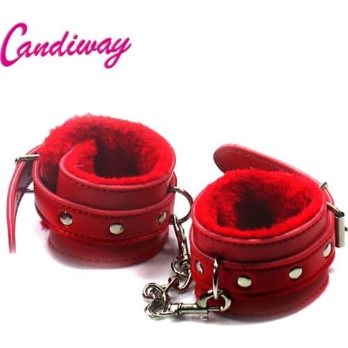CandiWay Flirt Handcuffs Toy Bondage Boutique Soft Leather BDSM Furry Wrist Ankle Restraints for Beginners sex Toys For Couple