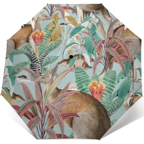 Kangaroo Jungle Illustration Windproof Automatic Folding Inverted Umbrella Portable Paraguas for Man Woman