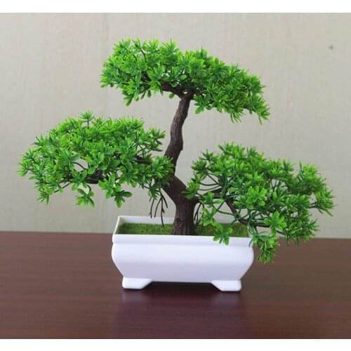 1PC Artificial Dried Flowers Fake Green Pot Welcoming Pine Bonsai Simulation Artificial Potted Plants Ornament Home Decor