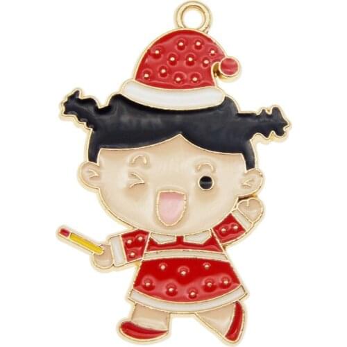 Julie Wang 3PCS Enamel Red Little Girl Charms Alloy Gold Tone Child Necklace Bracelet Earrings Jewelry Making Accessory
