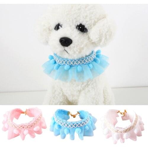 Lace Fur Ball Pet Dog Collar Adjustable Cute Sweet Hairball Puppy Neck Strap Fashion Lace Hairball Collar With Bell Pet Supply