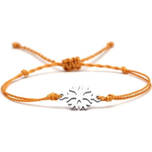 Little Stainless Steel Snowflakes Charm Bracelet Women Men Female Blue Orange White Waxed String Braided Adjustable Jewelry Her