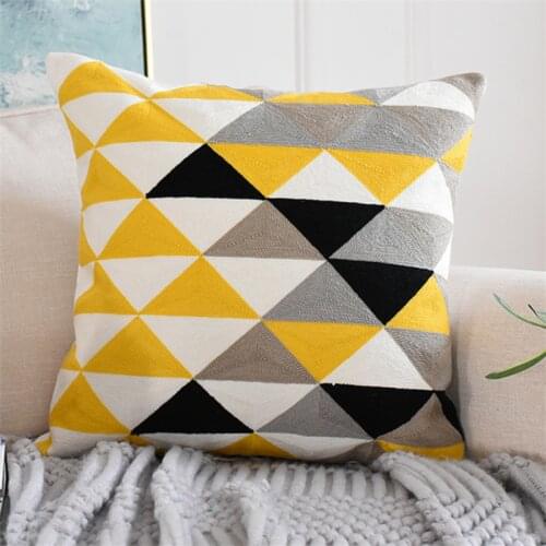 Moroccan Pillowcase Geometric Embroidered Cushion Cover Cotton Blue Yellow White Decorative Pillows Sofa Living Room Home Decor