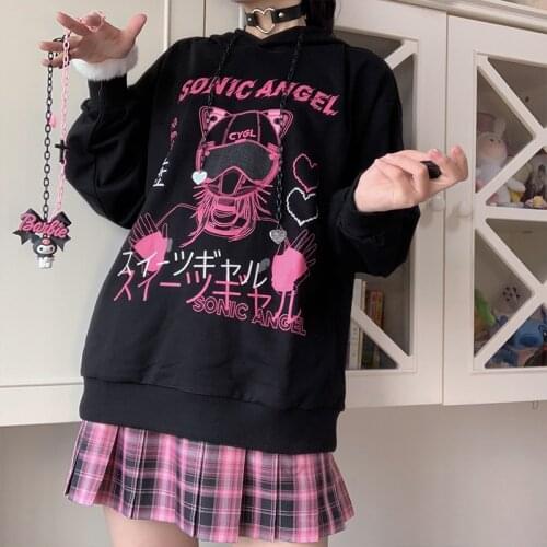 Kawaii Hoodies Women cartoon graffiti Print Hoodie Harajuku Couples Pullover Sweatshirt Streetwear student All-match Oversize